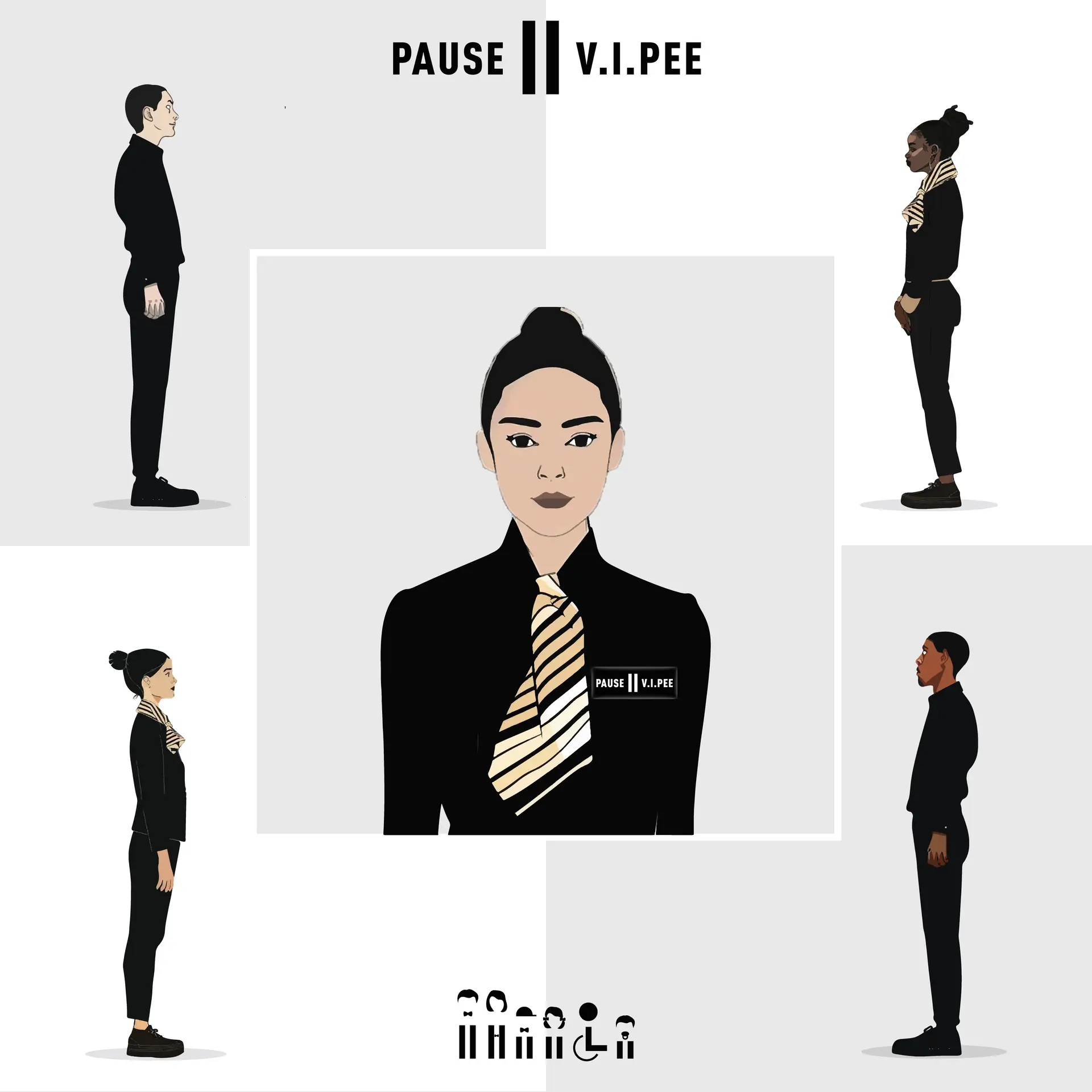 image représentant les hôtes et hôtesses d'accueil de toutes origines et en uniforme de travail Pause V.I.Pee